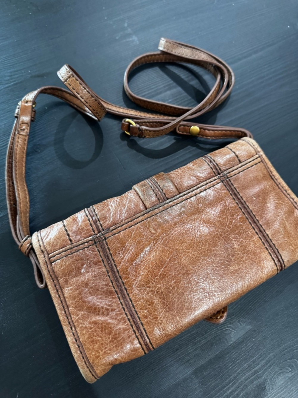 Vintage Juicy Couture Tan Brown Leather Crossbody Wallet - Picture 4 of 6
